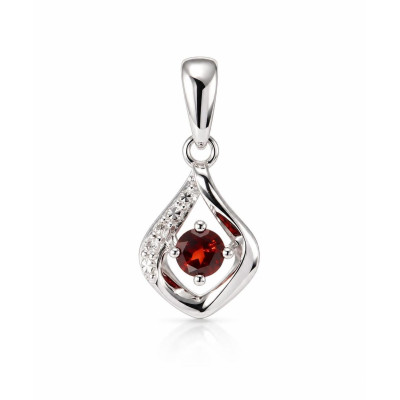 Pendentif Or Blanc 375 Grenat Ronde 3mm et diamants