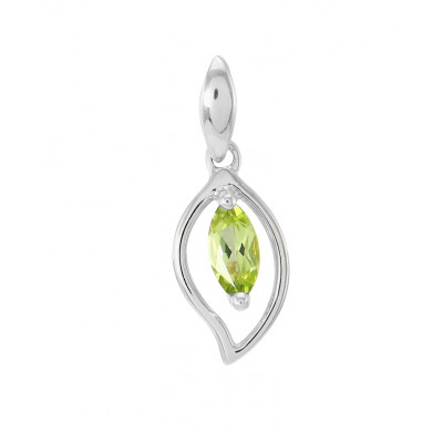 Pendentif Or blanc 375 Péridot navette 6x3mm