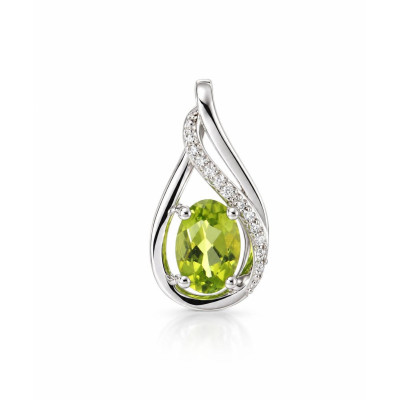 Pendentif Or Blanc 375 Péridot Ovale 6x4mm et diamants
