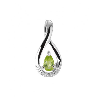 Pendentif Or blanc 375 Péridot Poire 5x3mm et Diamant