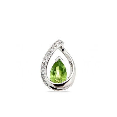 Pendentif  Or Blanc 375  Péridot Poire 6x4mm et Diamant 