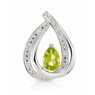 Pendentif Or Blanc 375 Péridot Poire 7x5mm et diamants