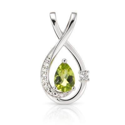 Pendentif Or Blanc 375 Péridot Poire 7x5mm