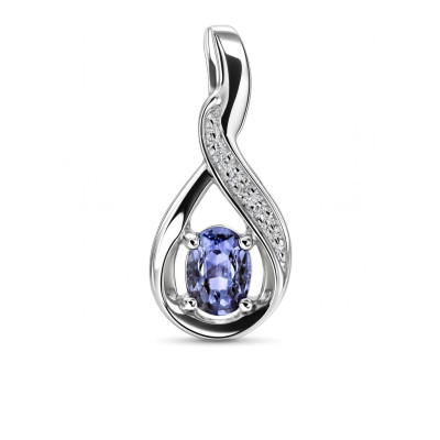 Pendentif Or Blanc 375 Tanzanite Ovale 5x3mm et Diamant