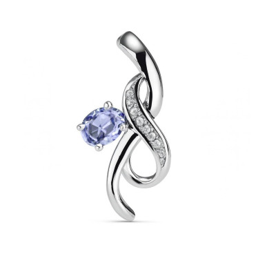 Pendentif Or Blanc 375 Tanzanite Ovale 5x4mm et Diamant