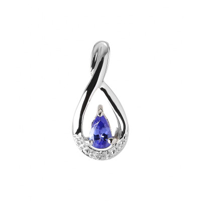 Pendentif Or blanc 375 Tanzanite Poire 5x3mm et Diamant