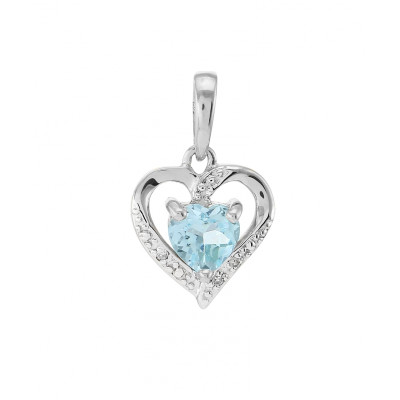 Pendentif Or blanc 375 Topaze Bleue traitée coeur 5x5mm et Diamant