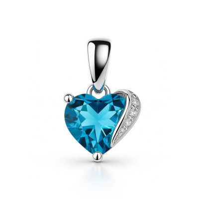 Pendentif Or Blanc  375 Topaze Bleue Traitée Coeur
