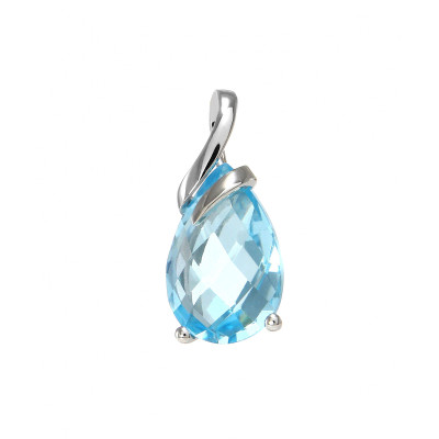 Pendentif Or Blanc 375 Topaze Bleue Traitée Poire 12x8mm