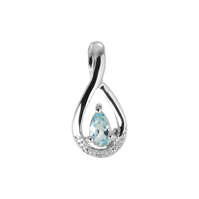 Pendentif Or blanc 375 Topaze Bleue traitée Poire 5x3mm et Diamant