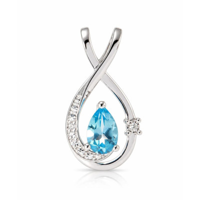 Pendentif Or Blanc 375 Topaze bleue traitée Poire 7x5mm