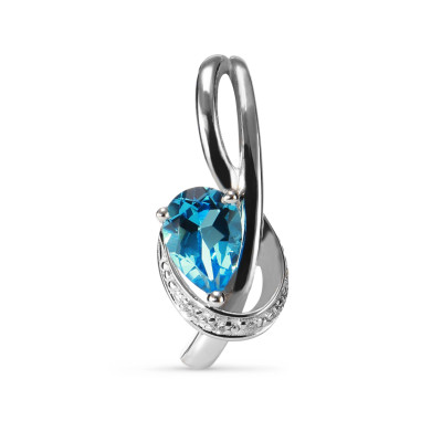 Pendentif Or Blanc 375 Topaze Bleue traitée Poire et Diamant