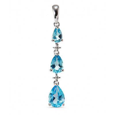Pendentif Or Blanc 375 Topaze Bleue traitée Poire et Diamant
