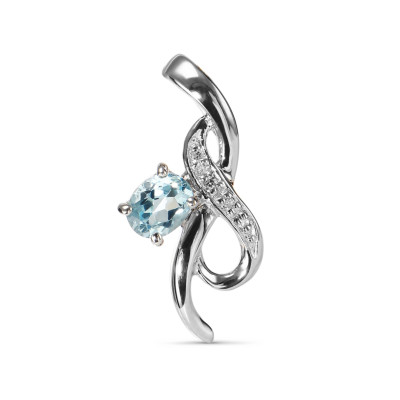Pendentif Or Blanc 375 Topaze  Ovale 5x4mm et Diamant