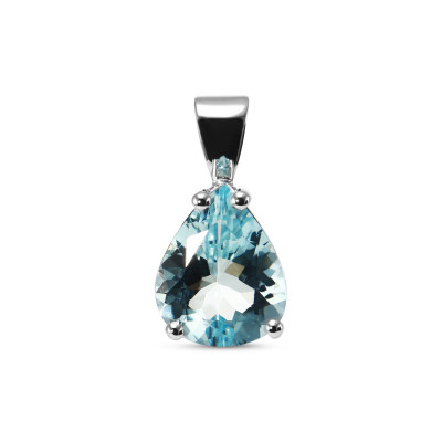 Pendentif Or Blanc 750 Aigue Marine AAA Poire 10x8mm