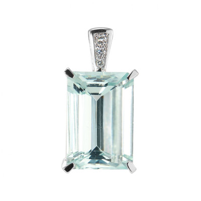 Pendentif Or Blanc 750 Aigue Marine Rectangulaire  16x12mm et diamants