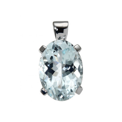 Pendentif Or Blanc 750 Aigune Marine Ovale 14x10mm