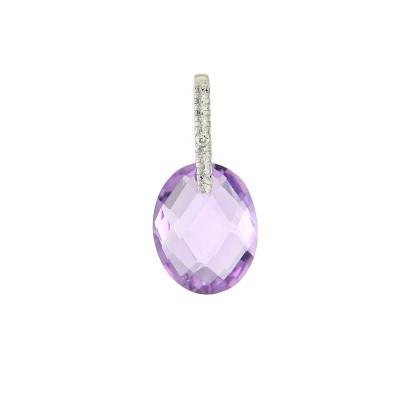 Pendentif Or Blanc 750 Améthyste Dome 10x8mm et Diamant