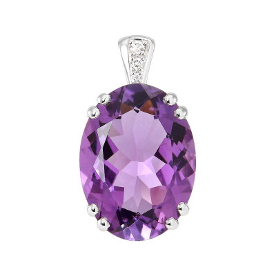 Pendentif Or Blanc 750 améthyste ovale 16x12mm et diamants