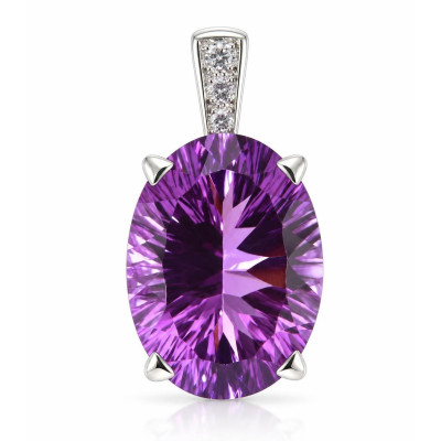 Pendentif Or Blanc 750 Améthyste Ovale 20x15mm et diamants