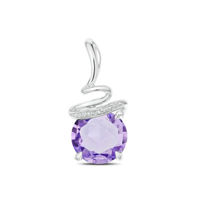 Pendentif Or  Blanc 750 Améthyste Ronde 8mm et Diamant 