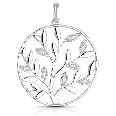 Pendentif Or Blanc 750 Arbre de vie et diamants