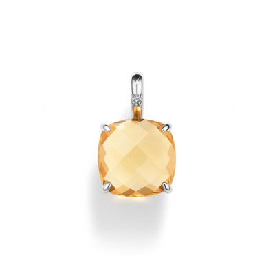 Pendentif Or Blanc 750  Citrine Coussin 8mm et Diamant