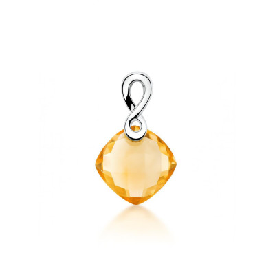 Pendentif Or  Blanc 750 Citrine Coussin 8mm