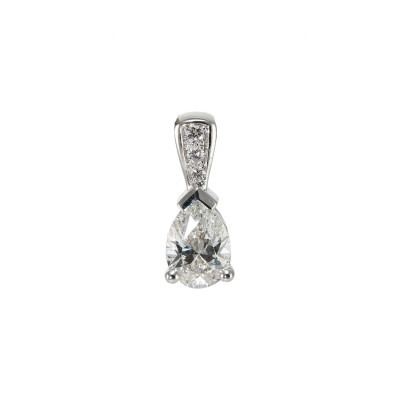 Pendentif Or Blanc 750 Diamant poire 0.70 carat D SI1 7x5mm et Diamants