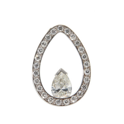 Pendentif Or Blanc 750 Diamant Poire et entourage 1 carat