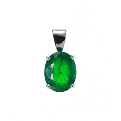 Pendentif Or Blanc 750 Emeraude ovale 10x8mm