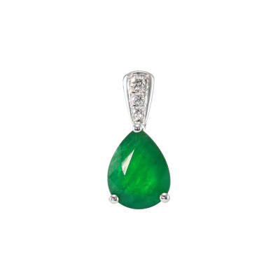 Pendentif Or Blanc 750 émeraude poire 9x7mm et diamants