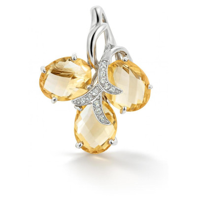Pendentif Or Blanc 750 et 3 Citrines ovales 