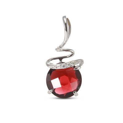 Pendentif Or Blanc 750  Grenat Rond 8mm et Diamant