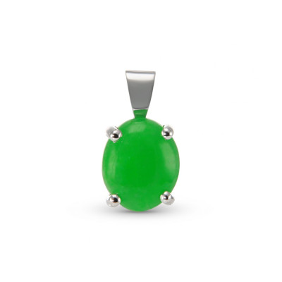 Pendentif Or Blanc 750 Jade Traité Ovale 10x8mm