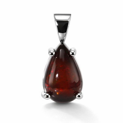 Pendentif Or Blanc 750 Opale Noire Poire 12x8mm