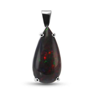 Pendentif Or Blanc 750 Opale Noire Poire 20x10mm