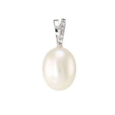 Pendentif Or Blanc 750 Perle  de culture et Oxyde 