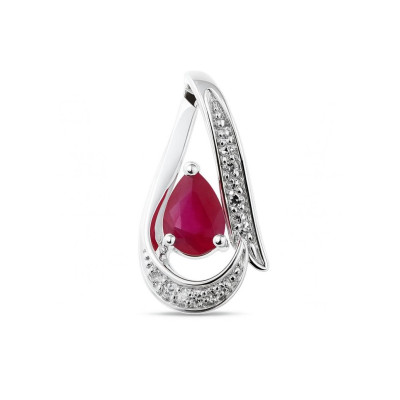 Pendentif Or Blanc 750 Rubis Poire 6x4mm et Diamant  