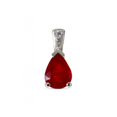 Pendentif Or Blanc 750 Rubis Poire 8x6mm et Diamant