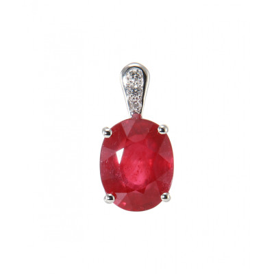 Pendentif Or blanc 750 Rubis traité ovale 10x8 mm diamants