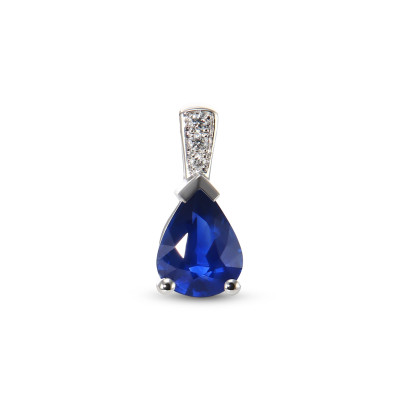 Pendentif Or Blanc 750 Saphir AAA Ceylan Poire 8x6mm et diamants
