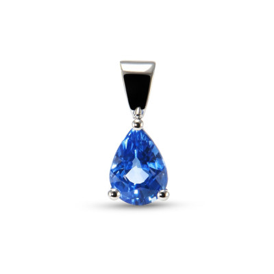 Pendentif Or Blanc 750  Saphir Ceylan Poire 8x6mm AAA