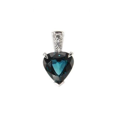 Pendentif Or Blanc 750 Saphir Coeur et Diamants