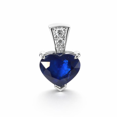Pendentif Or Blanc 750 Saphir coeur et diamants