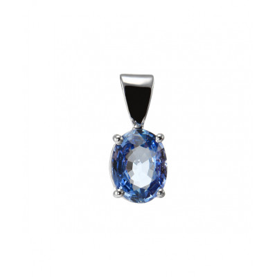 Pendentif Or Blanc 750 Saphir De Ceylan ovale 8x6mm