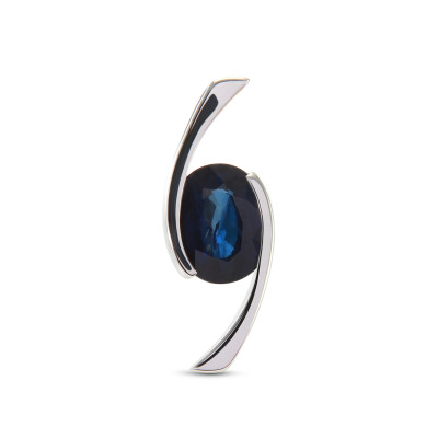 Pendentif Or Blanc 750 Saphir Ovale 8x6mm