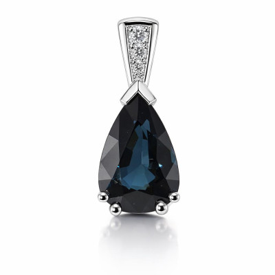 Pendentif Or Blanc 750 Saphir Poire 12x8mm et diamants
