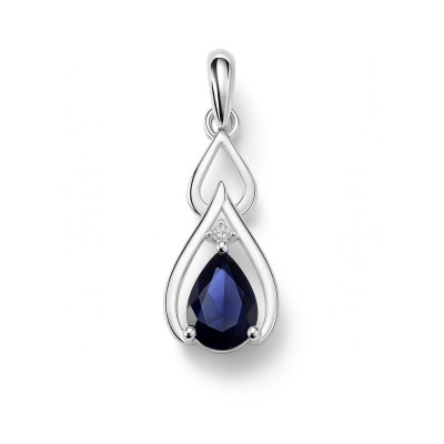 Pendentif Or Blanc 750 Saphir Poire 7x5mm et Diamant