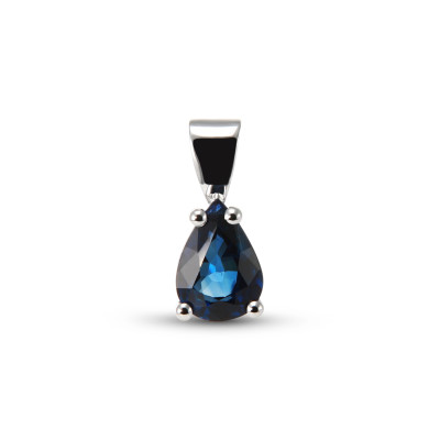 Pendentif Or Blanc 750 Saphir Poire 8x6mm AAA